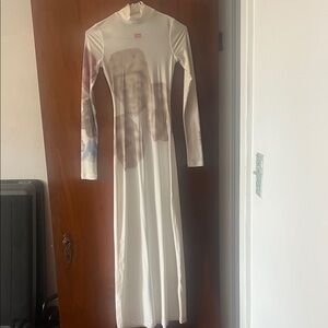 Diesel Cream and Brown Long Sleeve Dress Limited Edition Graphic